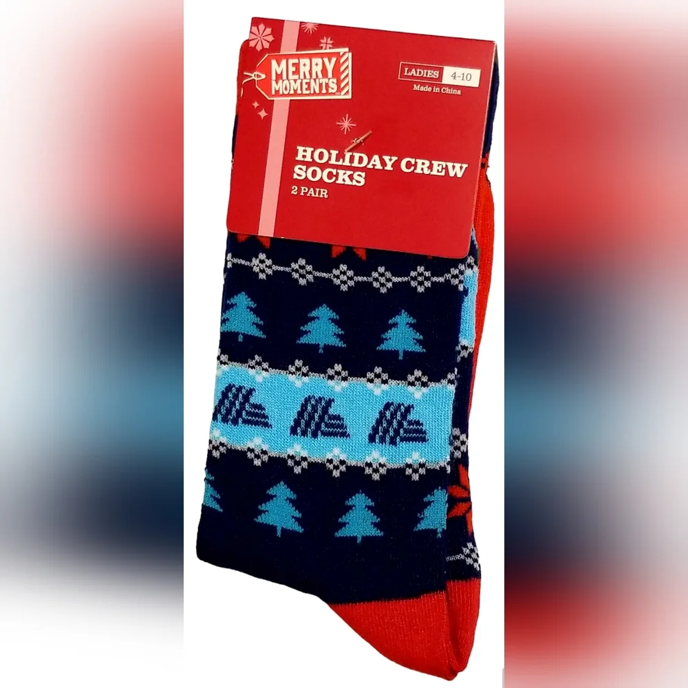 🧦Aldi, 🧦Ladies Holiday Crew Socks,‎ 2 pair, NWT, sz 4-10